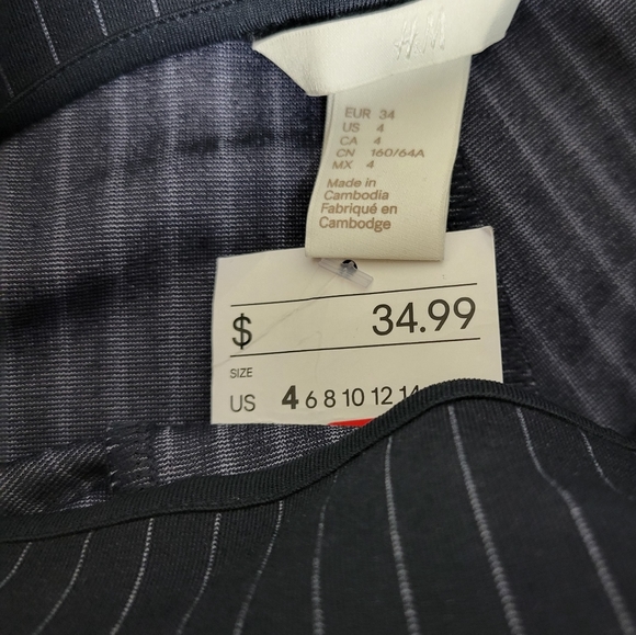 H&M High Waisted Pull-On Zip Ankle Navy White Pin Stripe Skinny Pants Sz 4 - Picture 4 of 8